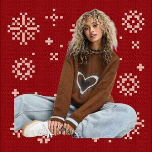 ASOS Daisy Street Oversized Knit Retro Heart Sweater